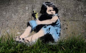 A Banksy piece which may be a tribute to Lara Egan which has appeared in Milton Avenue, Weston Super Mare, Somerset, March 9 2011. Little Lara dropped her father, Simon Egan's Oscar after the ceremony in LA. Banksy's film, Exit Through The Gift Shop, was nominated for an Academy Award at the same event.